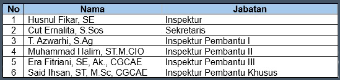 Daftar Pejabat Inspektorat Kota Lhokseumawe